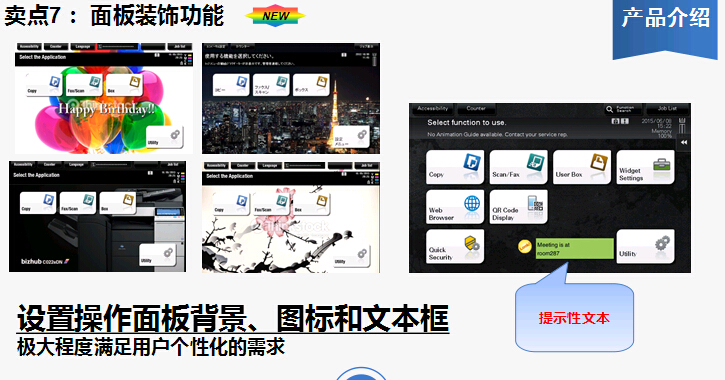 柯尼卡美能達bizhub227復印機面板裝飾功能